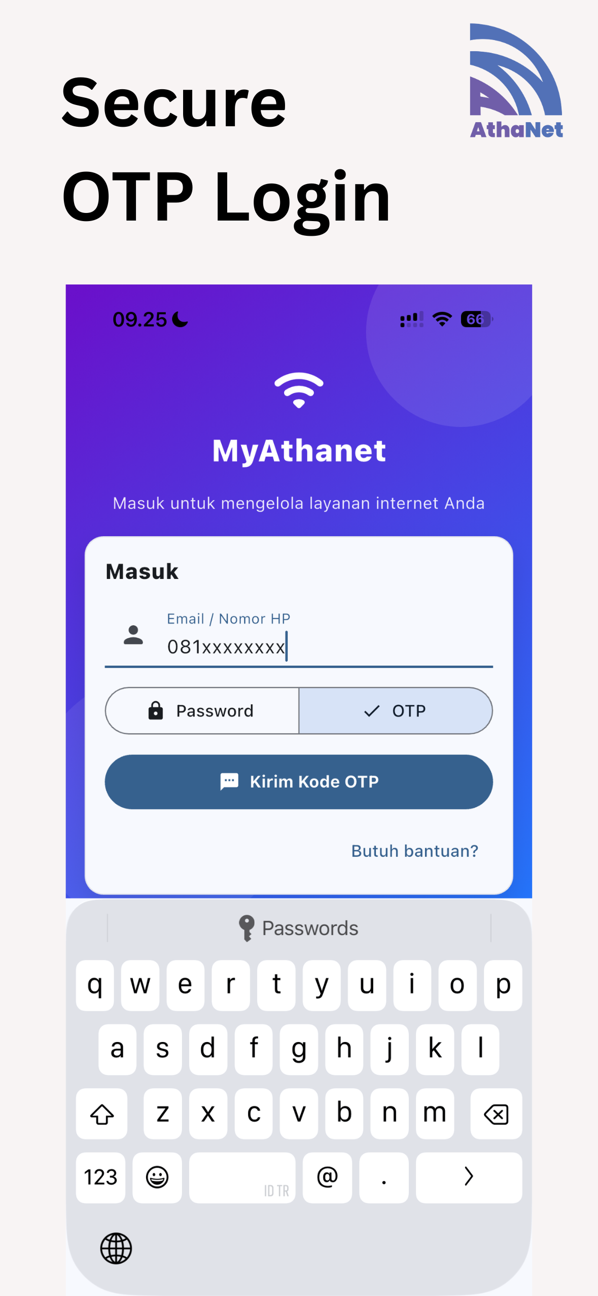 Tampilan Login OTP My AthaNet