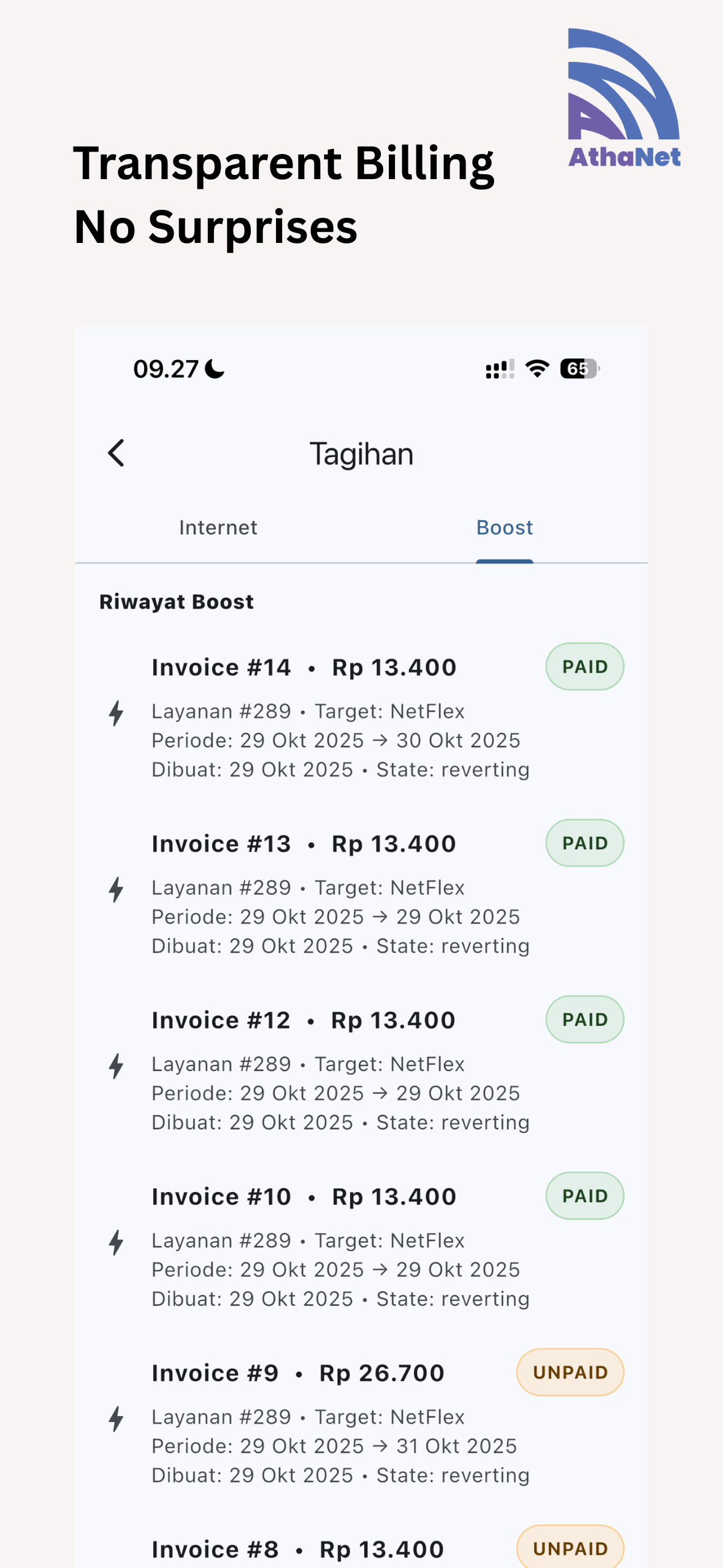 Riwayat Tagihan My AthaNet