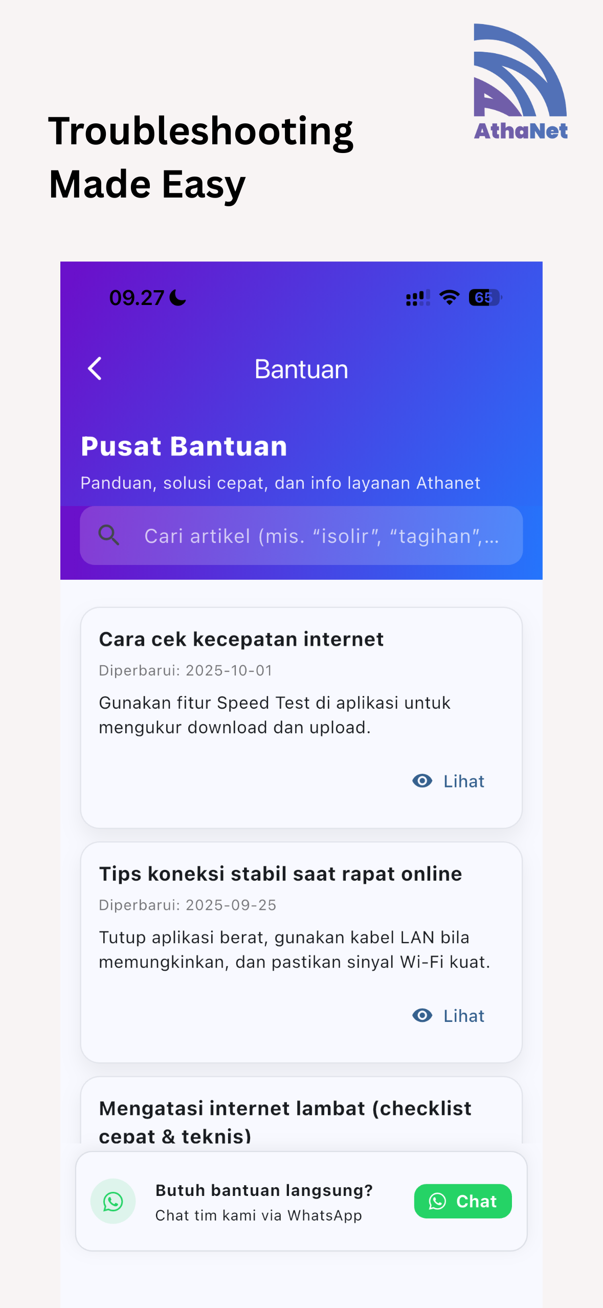 Laporan gangguan & panduan perbaikan My AthaNet